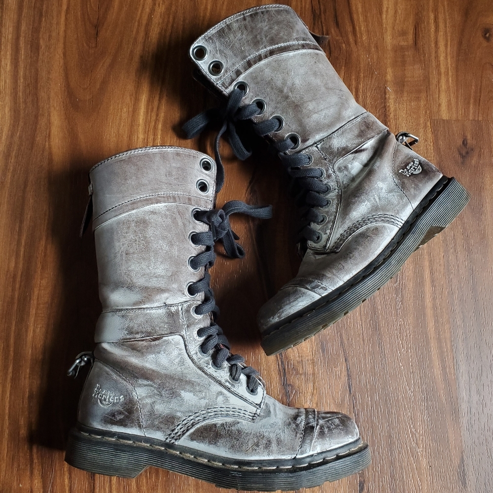 Unique waxed leather Doc moto boots